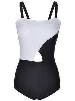 Sexy Color-blocked Hollow Out Slim Swimwear