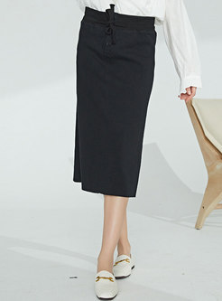 Solid Color All-matched Knitted Sheath Skirt 