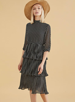 Trendy Black Splicing Slim Layer Chiffon Dress