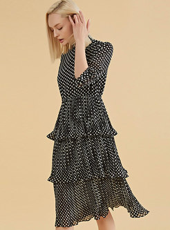 Trendy Black Splicing Slim Layer Chiffon Dress