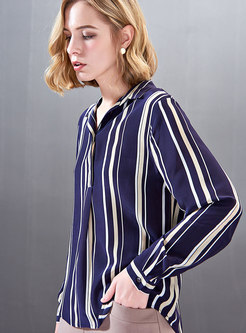 Elegant Striped Lapel Pullover Blouse