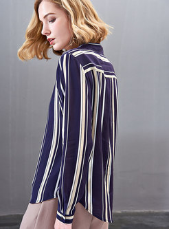 Elegant Striped Lapel Pullover Blouse