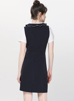 Striped Splicing Tied Color-blocked Bodycon Dress