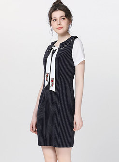 Striped Splicing Tied Color-blocked Bodycon Dress