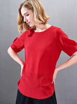 Solid Color O-neck Half Sleeve T-shirt