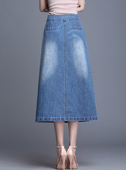 Trendy High Waist Denim A Line Skirt
