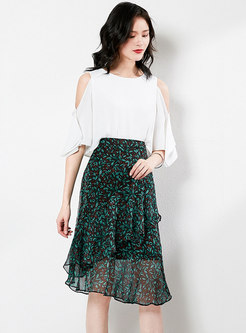 Chiffon Print High Waist Falbala Skirt