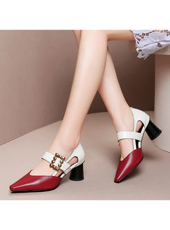 Pointed Head Chunky Heel Leather Shoes