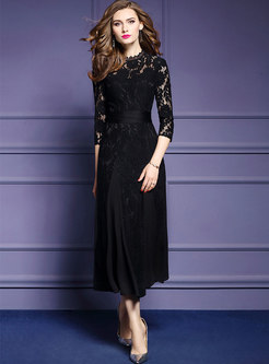 Elegant Lace Hollow Out Slim Maxi Dress