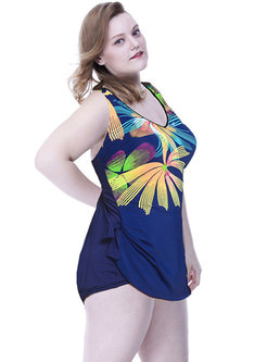 Plus Size Print V-neck Sleeveless One Piece Swimwear