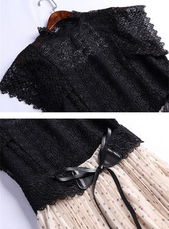 Sweet Standing Collar Splicing Lace Dress