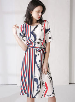 Fashion Short Striped Splicing Dress