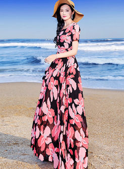 Bohemian Print Big Hem Beach Maxi Dress