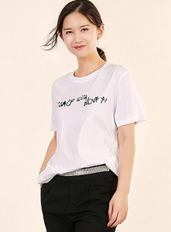 Brief Letter Print O-neck T-shirt