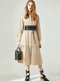 Casual Stand Collar Cotton Loose Dress