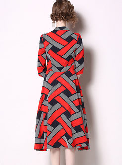 Three Quarters Sleeve Geometric Print Dress