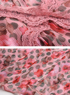 Stylish Lace Embroidered Splicing Silk Shift Dress