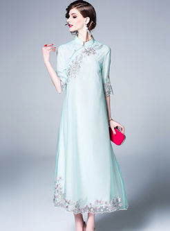 Vintage Mandarin Collar Cheongsam Dress