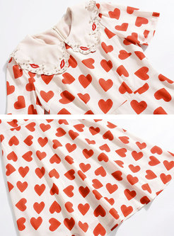 Heart Pattern High Waist Slim A Line Dress