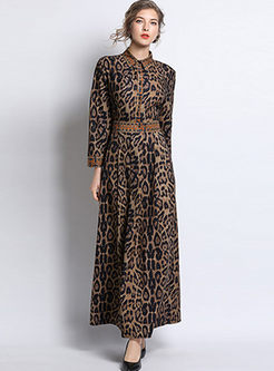 Long Sleeve Leopard Prom Maxi Dress