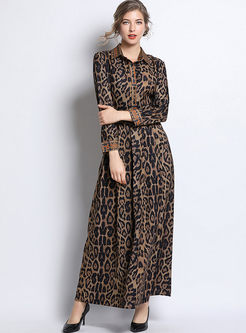 Long Sleeve Leopard Prom Maxi Dress
