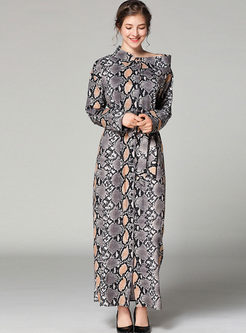 Irregular Neck Leopard Print Maxi Dress