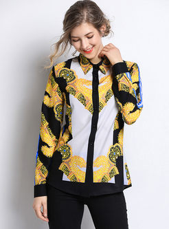Casual Lapel Print Single-breasted Blouse