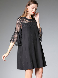 Loose See-though Hot Drilling Lace Shift Dress