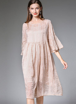 Brief Embroidered Chiffon Shift Dress With Camis