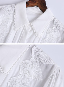 Chic Lace Splicing Lapel Flare Sleeve Blouse