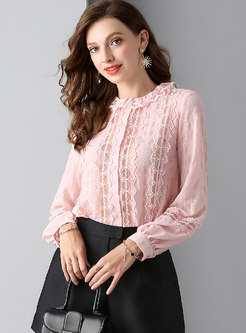 Lace Splicing Perspective Lantern Sleeve Blouse