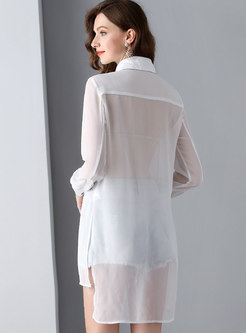 Chic Splicing Lapel Asymmetric Single-breasted Blouse