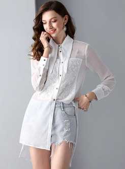 Chic Splicing Lapel Asymmetric Single-breasted Blouse