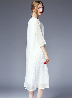 Trendy White Loose Embroidered Shift Dress