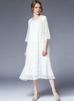 Trendy White Loose Embroidered Shift Dress