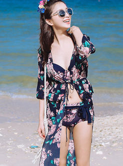Chic Printed Halter Bowknot Cover-up Swimwear