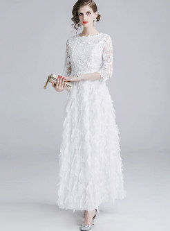 Elegant Lace Splicing Tassel Slim Maxi Dress