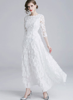 Elegant Lace Splicing Tassel Slim Maxi Dress
