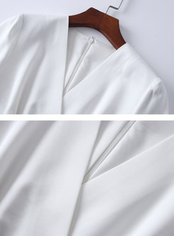 Print Splicing V-neck Flare Sleeve Slim Dress
