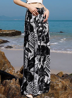 Fashion Beach Print High Waist Wide Leg Pants