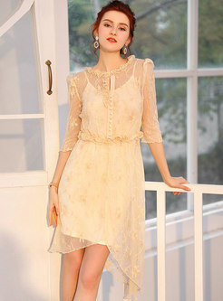 See-through Lace Asymmetric Sheath Dress With Camis