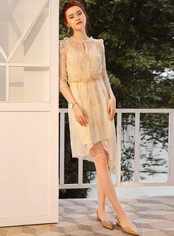 See-through Lace Asymmetric Sheath Dress With Camis