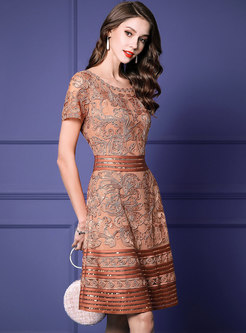 Elegant Plus-size Embroidered A Line Dress