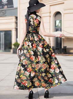 Vintage Sleeveless Waist Maxi Dress