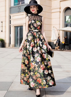 Vintage Sleeveless Waist Maxi Dress