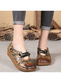 Vintage Hollow Out Platforms Leather Shoes