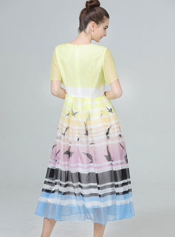 Sweet O-neck Short Sleeve Chiffon Dress