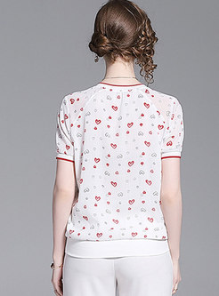 Stylish Print O-neck Chiffon T-shirt