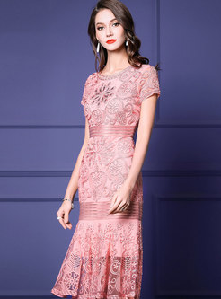 Stylish Embroidered Plus-size High Waist Bodycon Dress