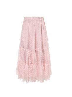 Sweet Pink Elastic Waist Polka Dot Mesh Skirt